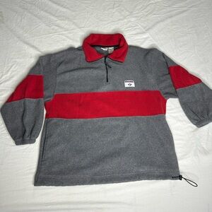 Jerzees Sweater Mens Size XL Red Gray 1/4‎ Zip Heavy Fleece Pockets 90s Vintage